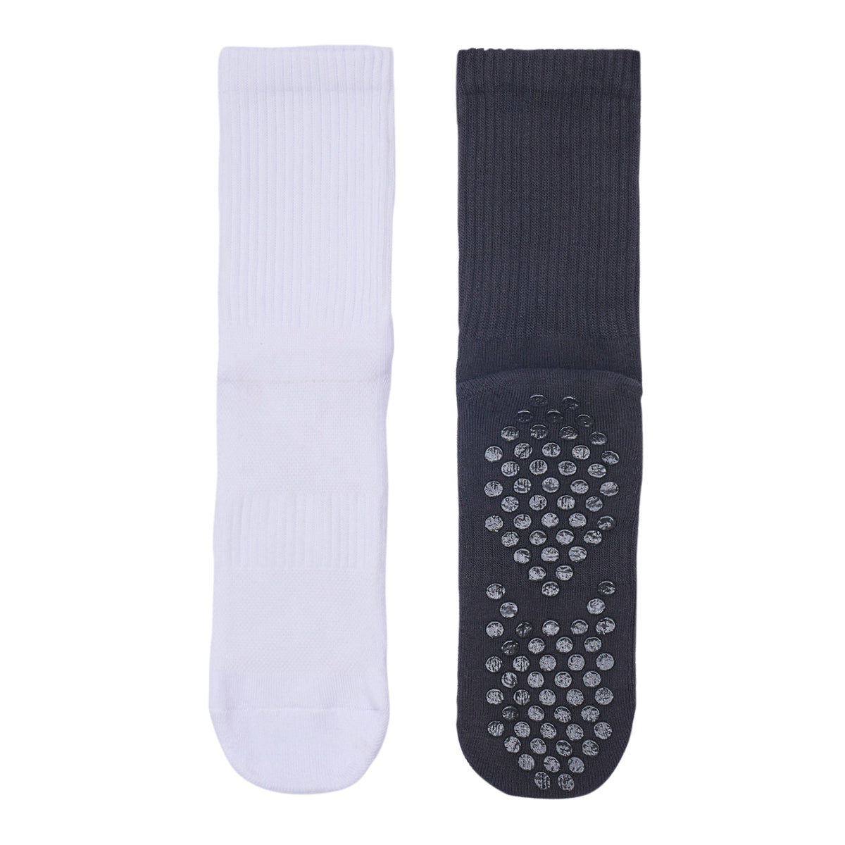 Men Pack Of 2 Soccer Silicon Socks Plain Black-White