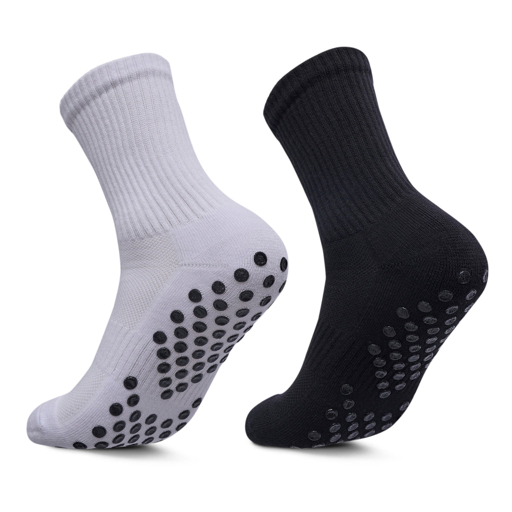 Men Pack Of 2 Soccer Silicon Socks Plain Black-White