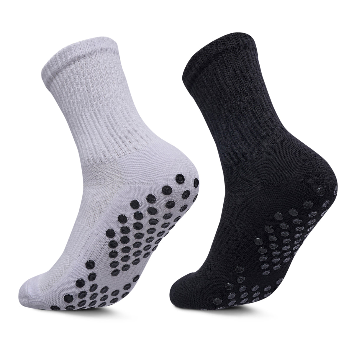 Men Pack Of 2 Soccer Silicon Socks Plain Black-White