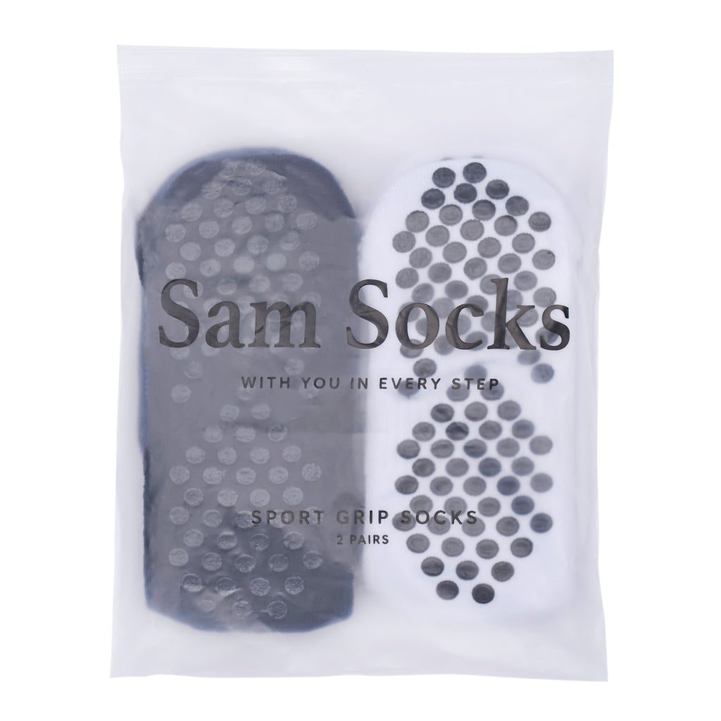 Men Pack Of 2 Soccer Silicon Socks Plain Black-White