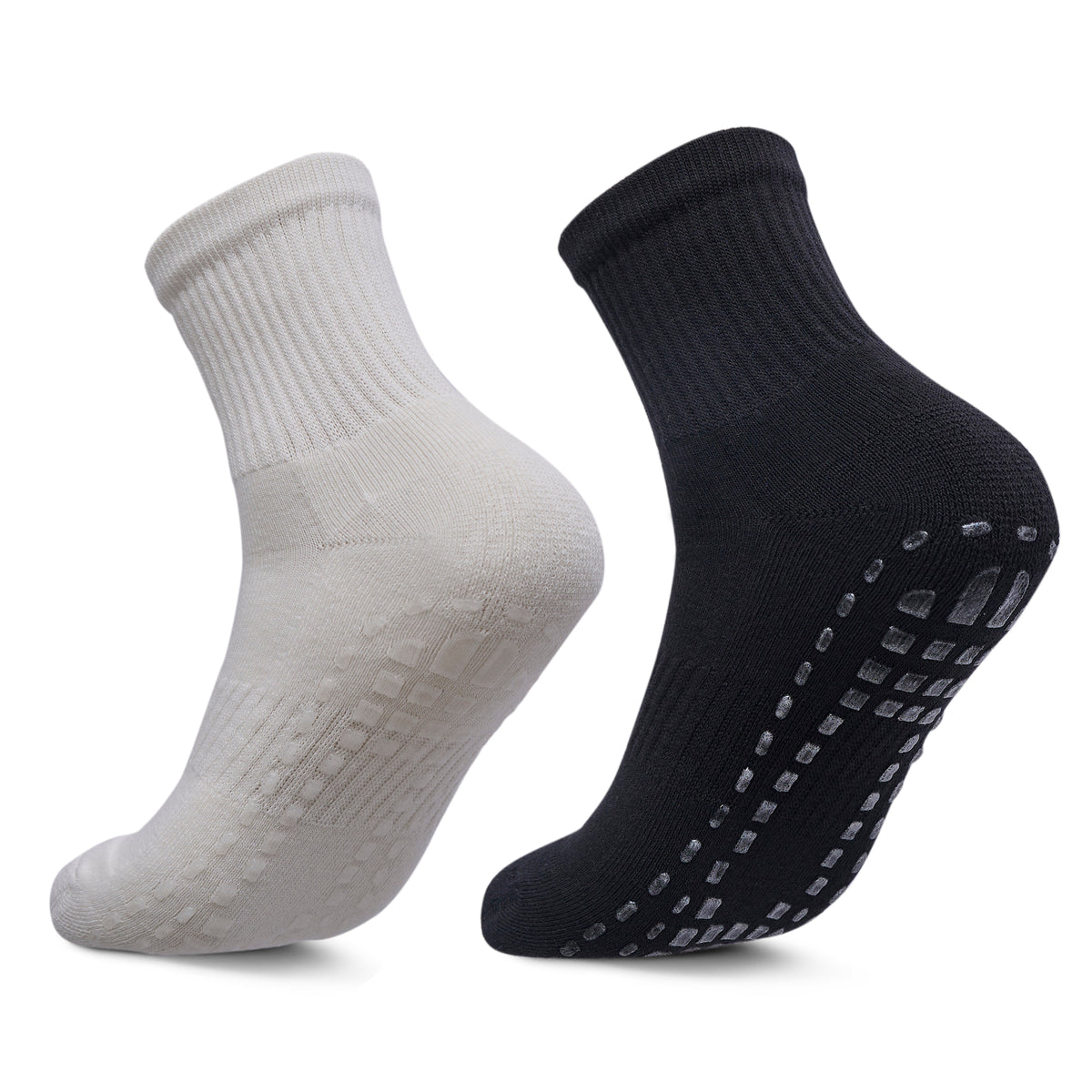 Women Pack Of 2 Yoga & Pilates Grip Silicon Socks Plain Black - Off White