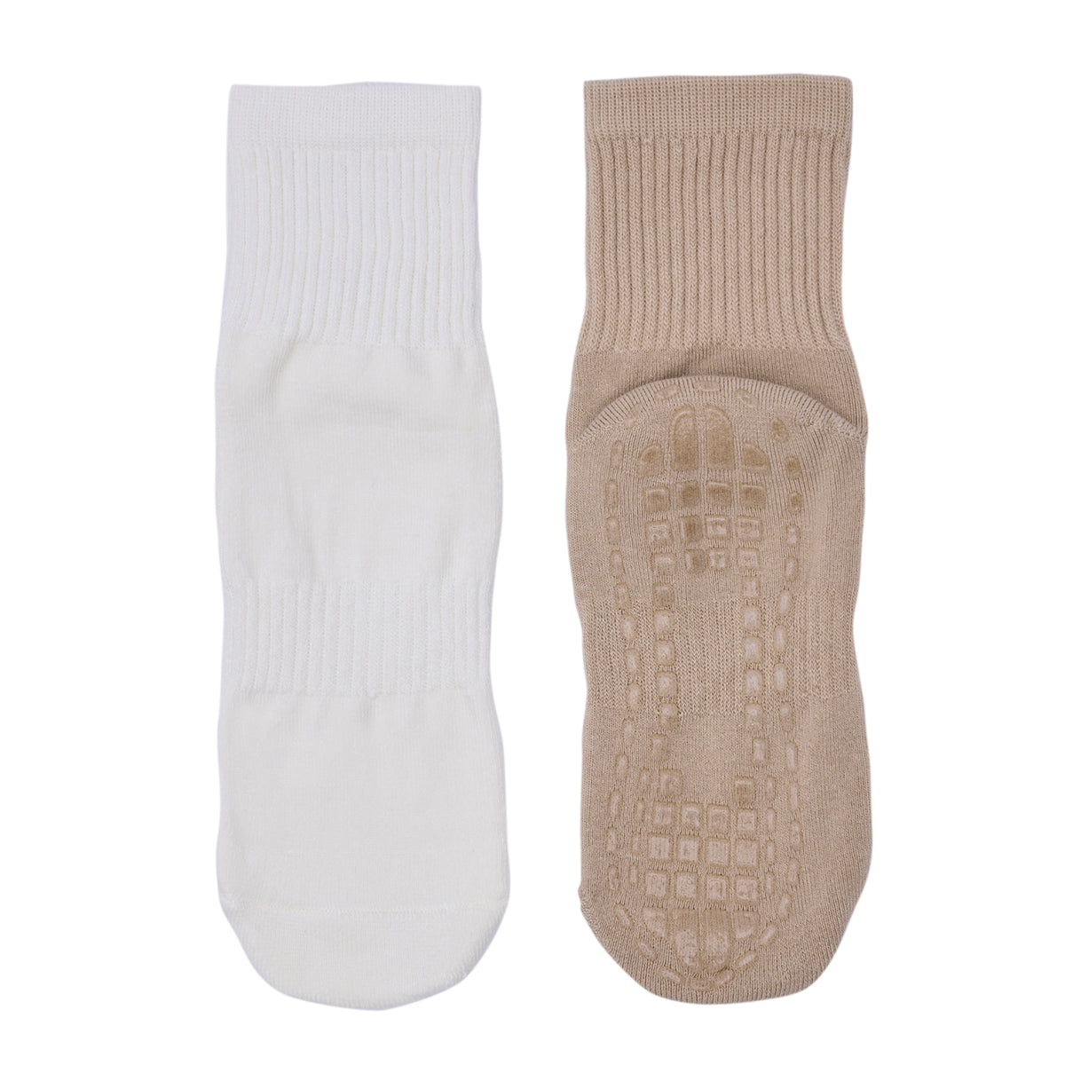 Women Pack Of 2 Yoga & Pilates Grip Silicon Socks Plain Beige - Off White