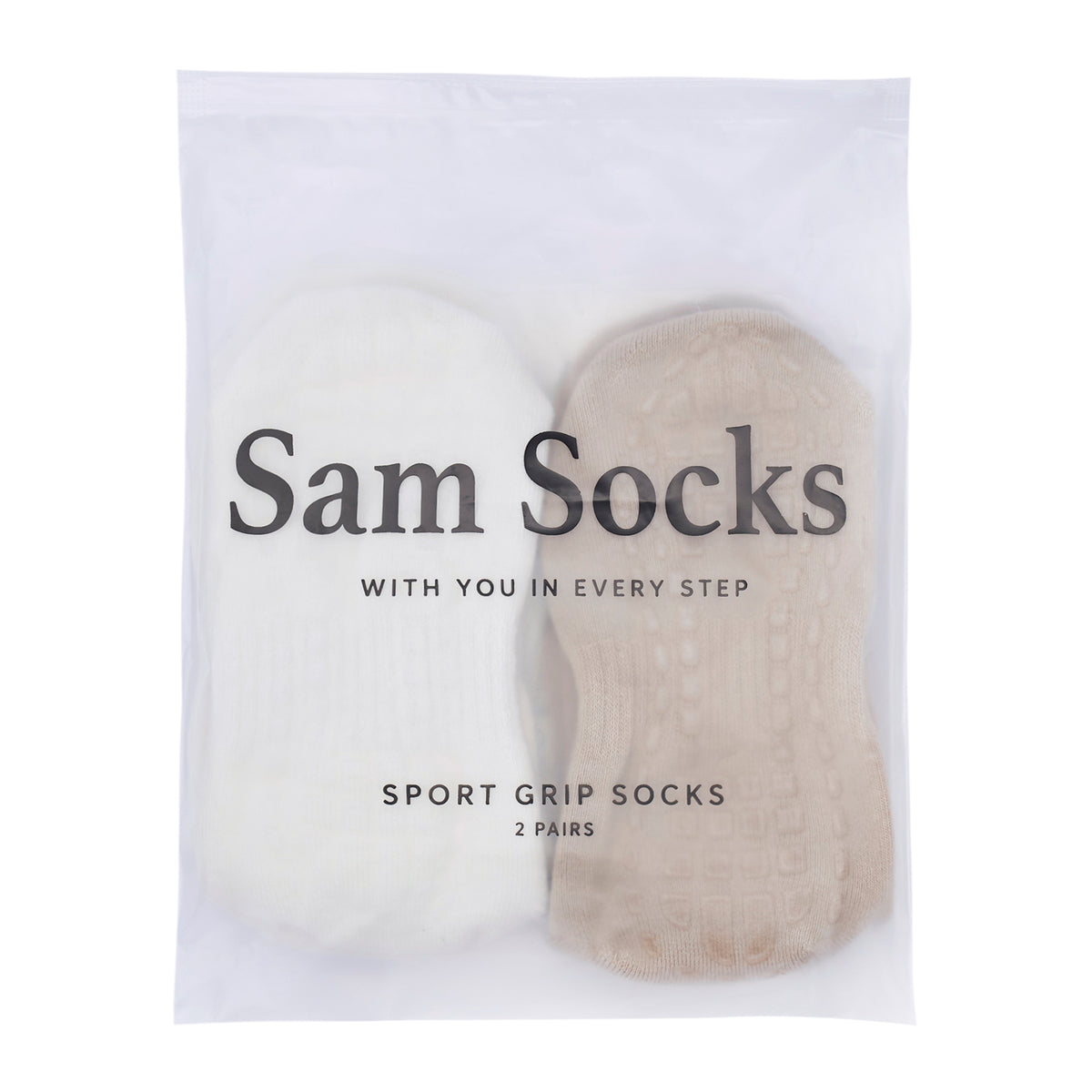 Women Pack Of 2 Yoga & Pilates Grip Silicon Socks Plain Beige - Off White