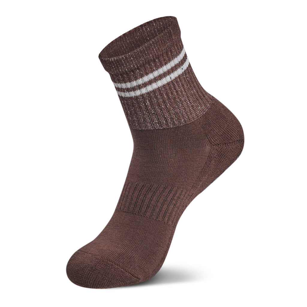 Women Pack Of 2 Yoga & Pilates Grip Silicon Socks Stripped Brown - Off White
