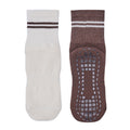 Women Pack Of 2 Yoga & Pilates Grip Silicon Socks Stripped Brown - Off White