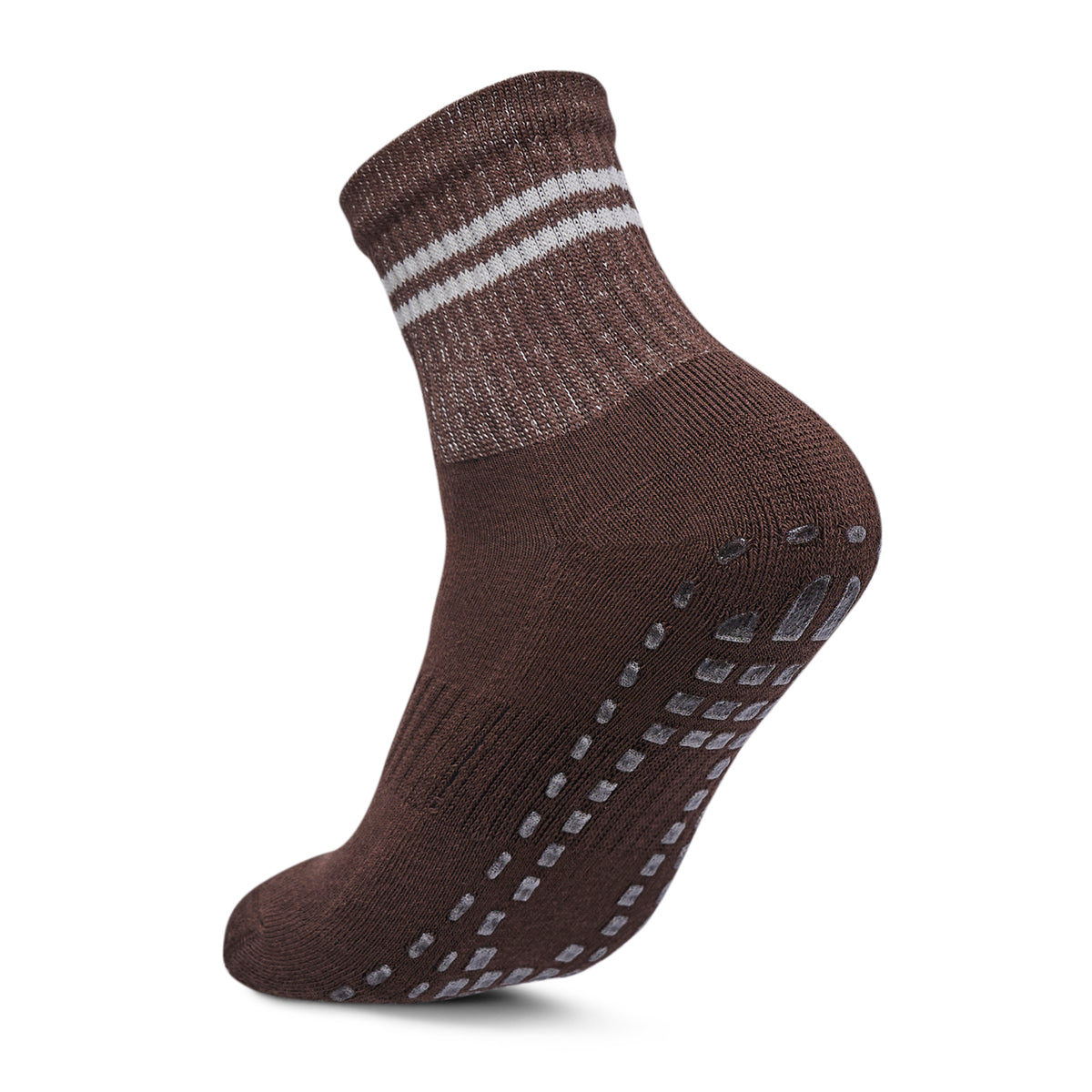 Women Pack Of 2 Yoga & Pilates Grip Silicon Socks Stripped Brown - Off White