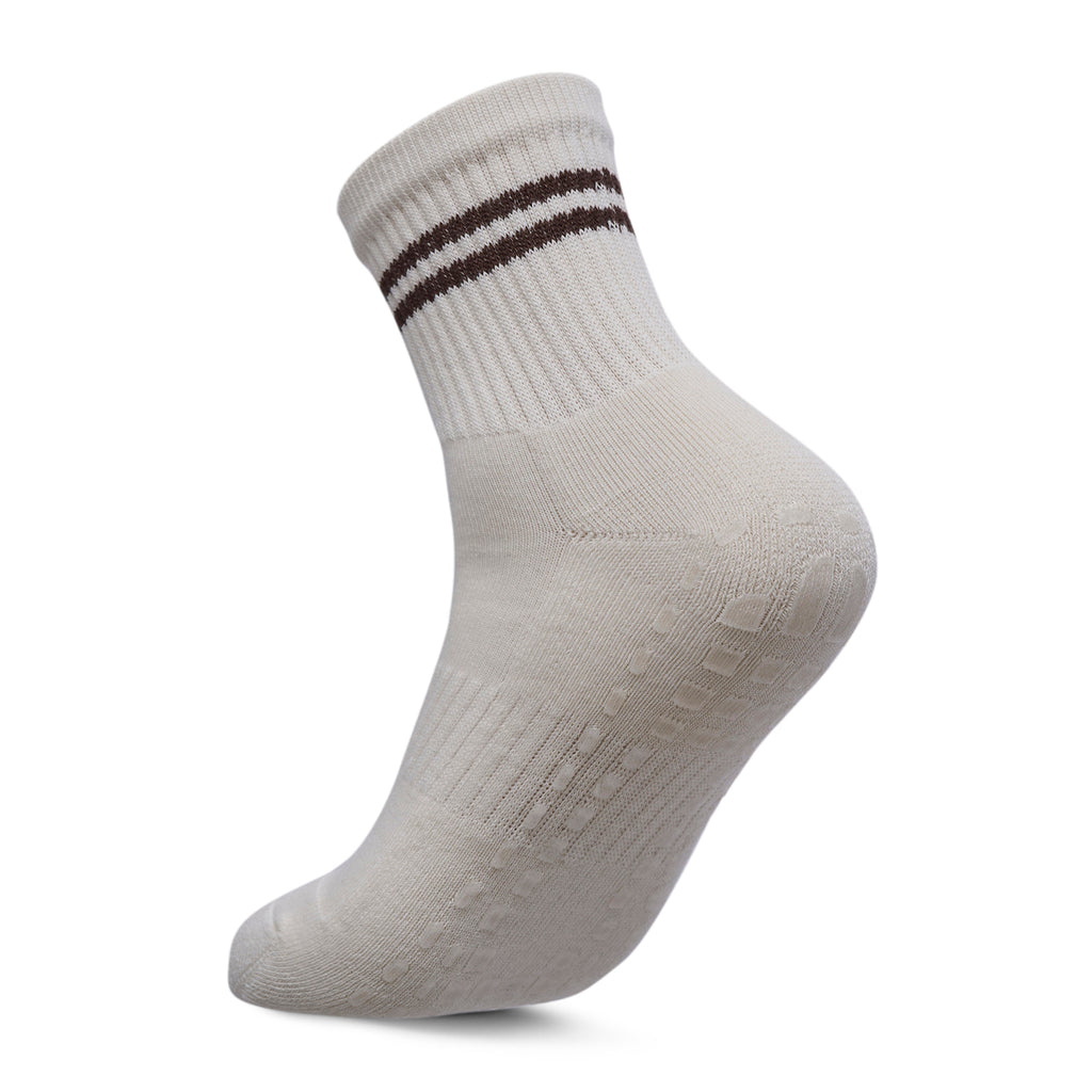 Women Pack Of 2 Yoga & Pilates Grip Silicon Socks Stripped Brown - Off White