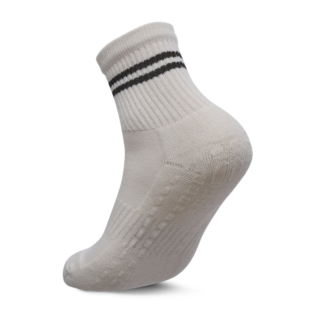 Women Pack Of 2 Yoga & Pilates Grip Silicon Socks Stripped Olive - Off White