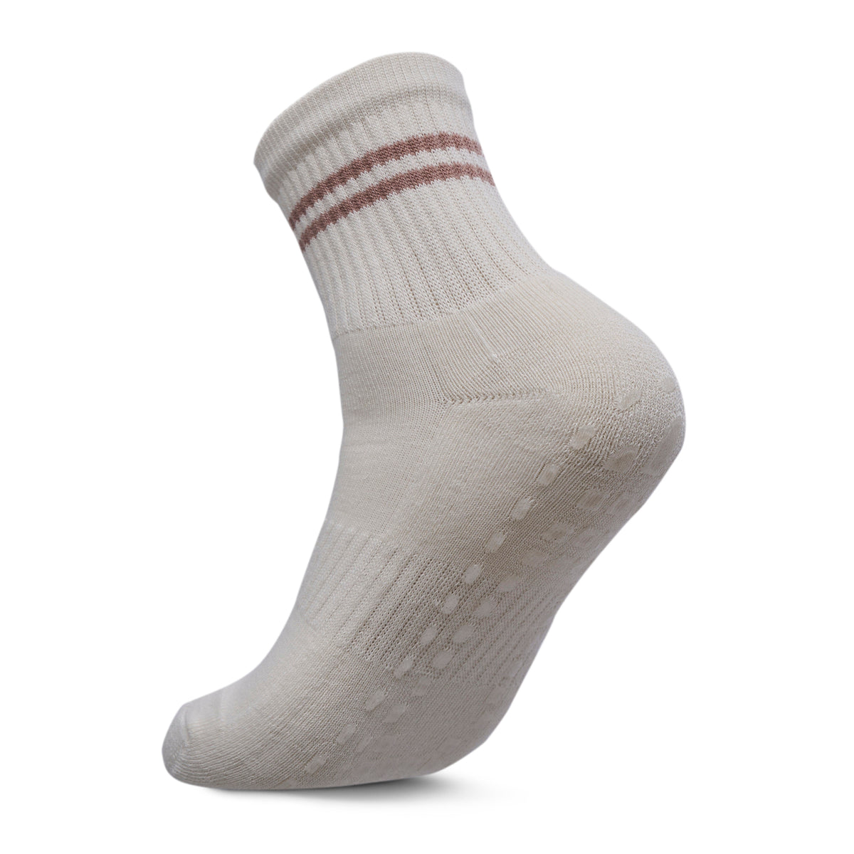 Women Pack Of 2 Yoga & Pilates Grip Silicon Socks Stripped Dark Rose- Off White