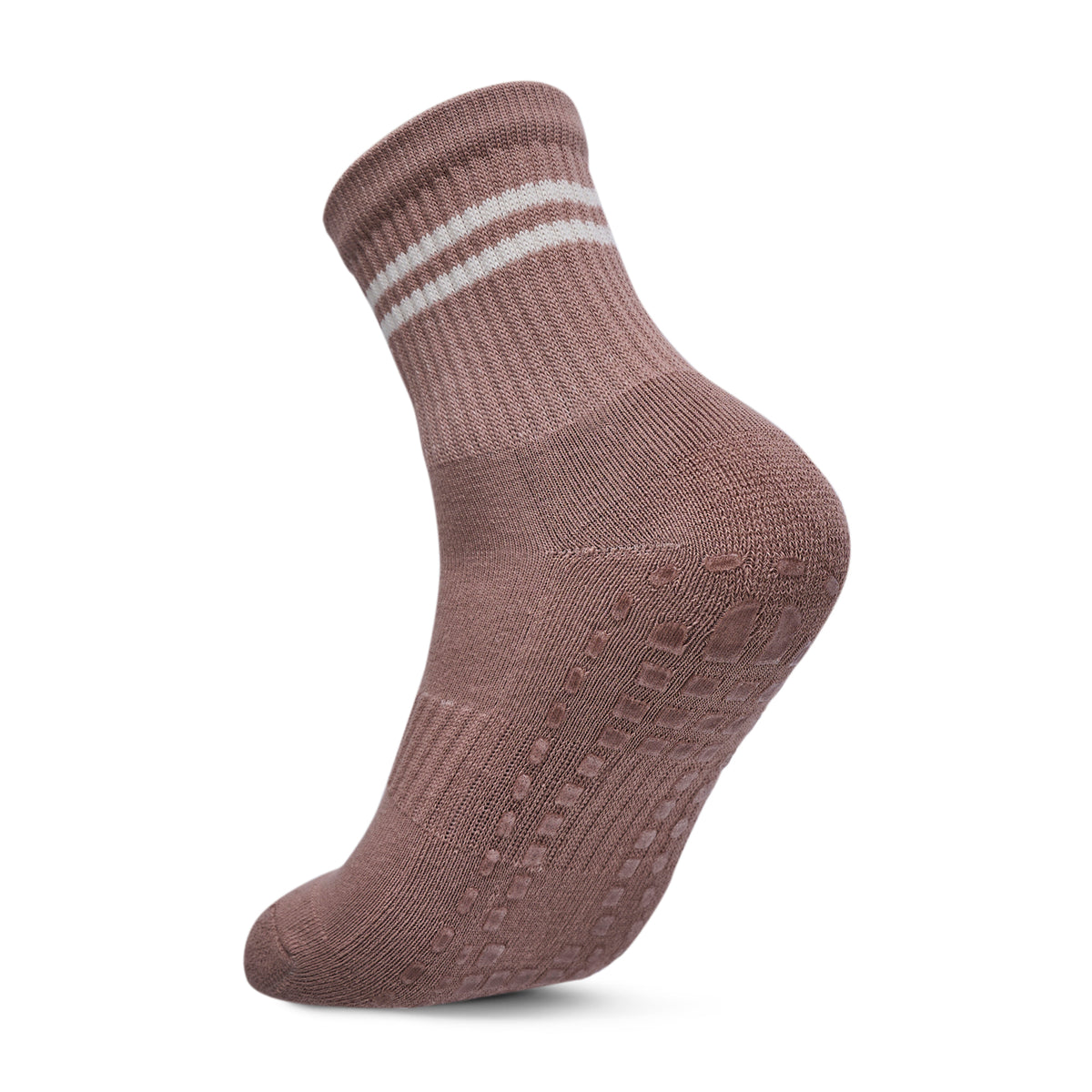 Women Pack Of 2 Yoga & Pilates Grip Silicon Socks Stripped Dark Rose- Off White