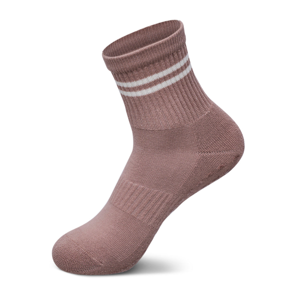 Women Pack Of 2 Yoga & Pilates Grip Silicon Socks Stripped Dark Rose- Off White
