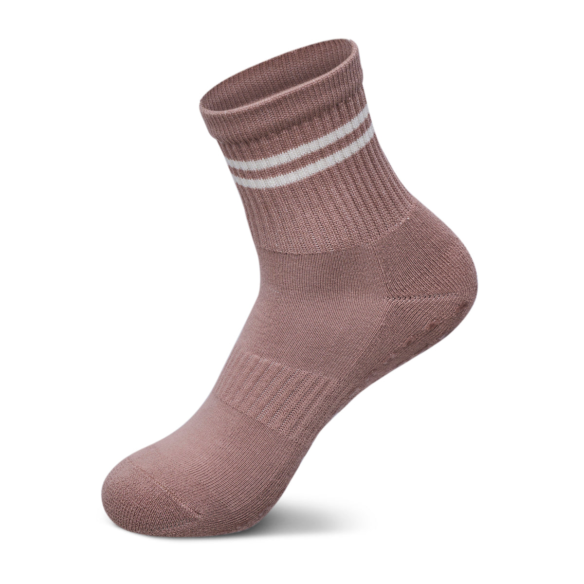 Women Pack Of 2 Yoga & Pilates Grip Silicon Socks Stripped Dark Rose- Off White