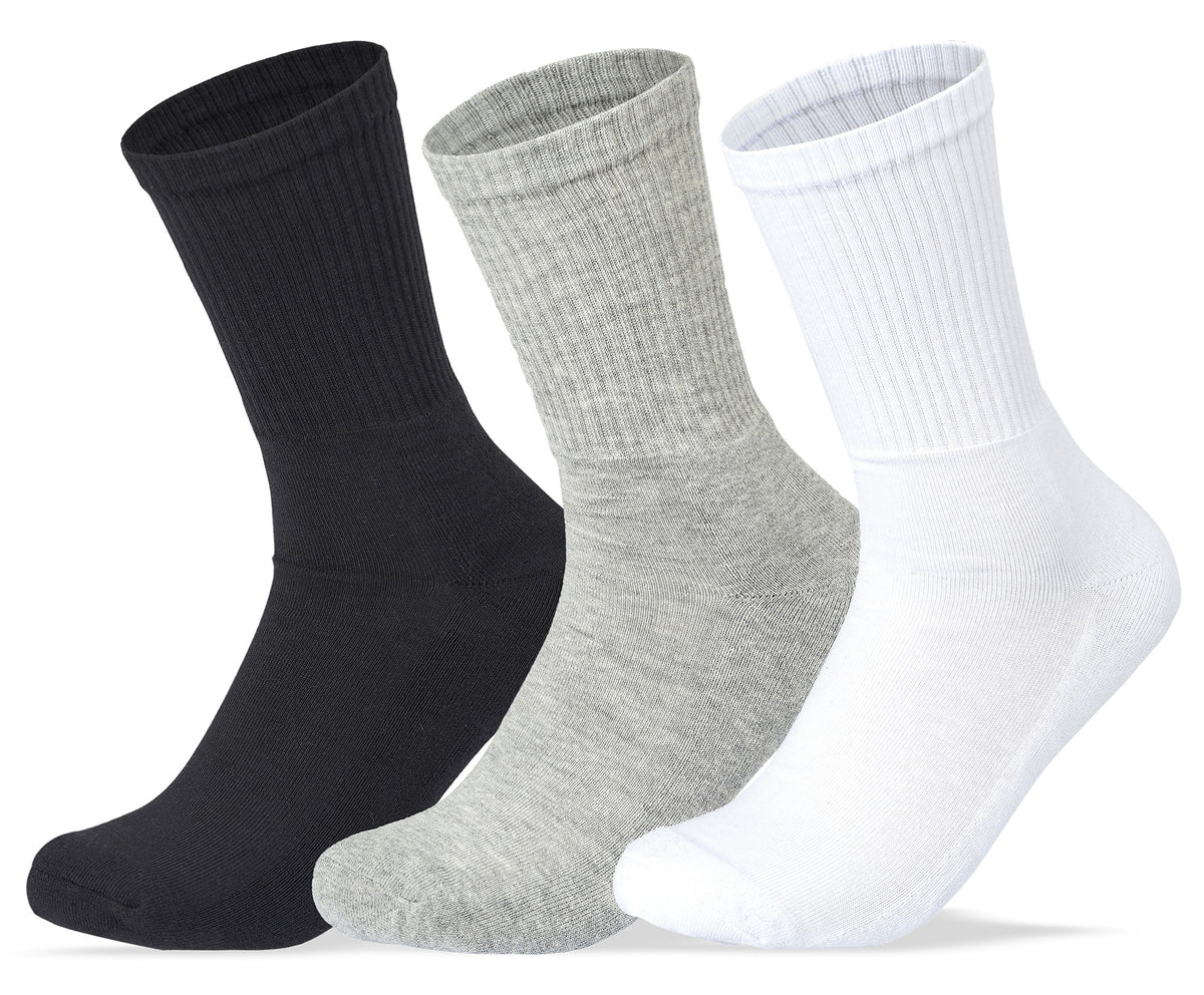 Women Set of 3 Half Terry Sport Long Socks Plain Black-White-Grey – Sam Socks