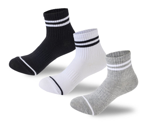 Kids Boys Set Of 3 Cotton Lycra Stripped L-Shape Socks Black-Grey-White – Sam Socks