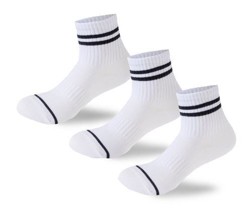 Kids Boys Set Of 3 Cotton Lycra Stripped L-Shape Socks White – Sam Socks