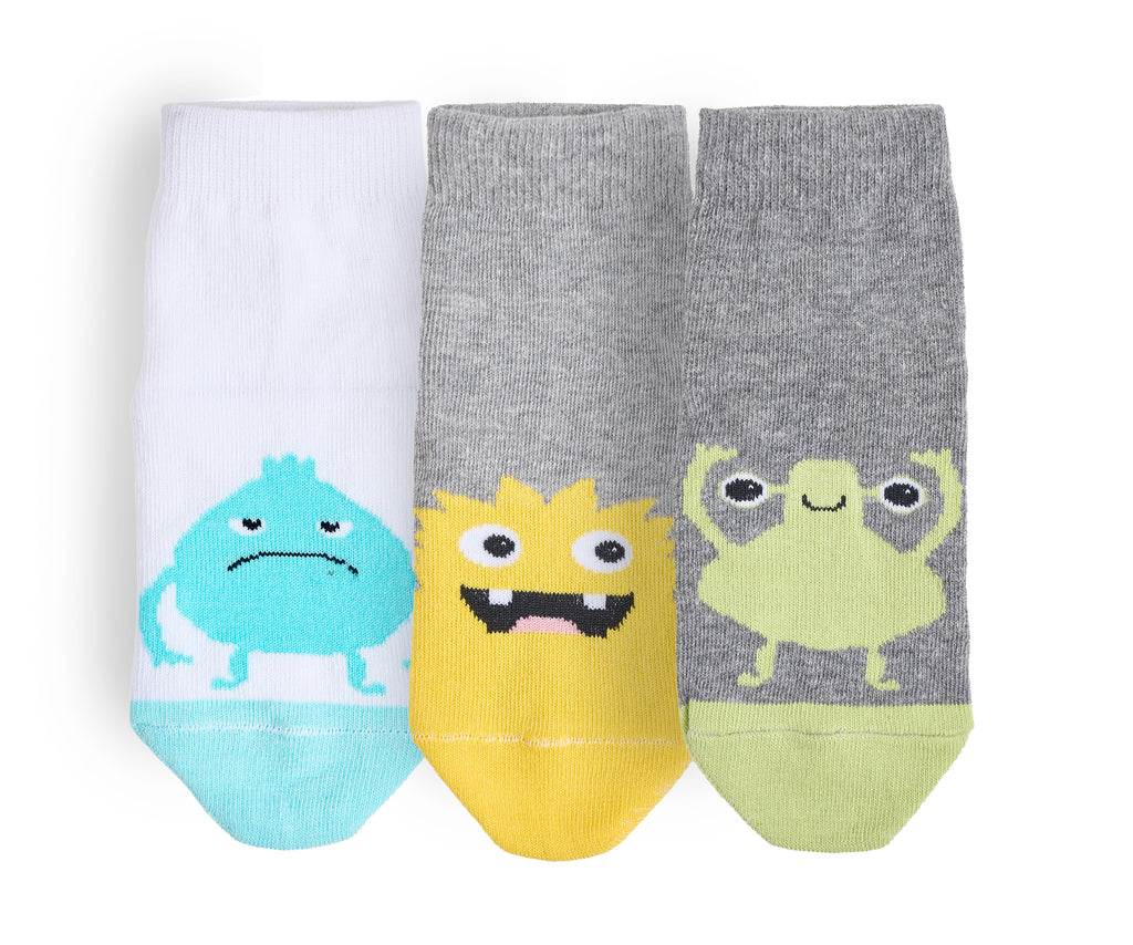 Kids Boys Set Of 3 Cotton Monsters L-Shape Socks Multicolor – Sam Socks