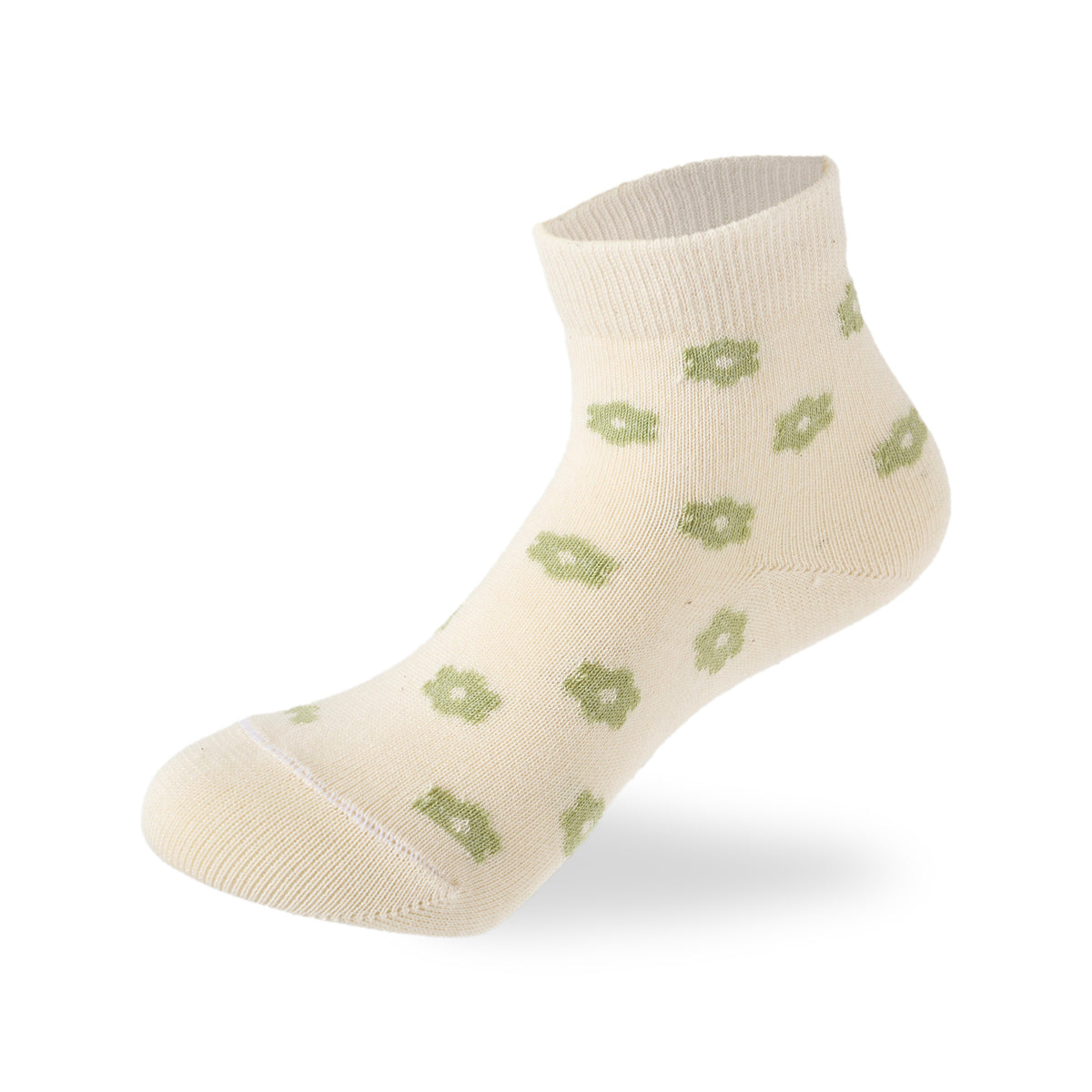 Kids Girls Set Of 3 Cotton Lycra Flower L-Shape Socks Green -Off White – Sam Socks
