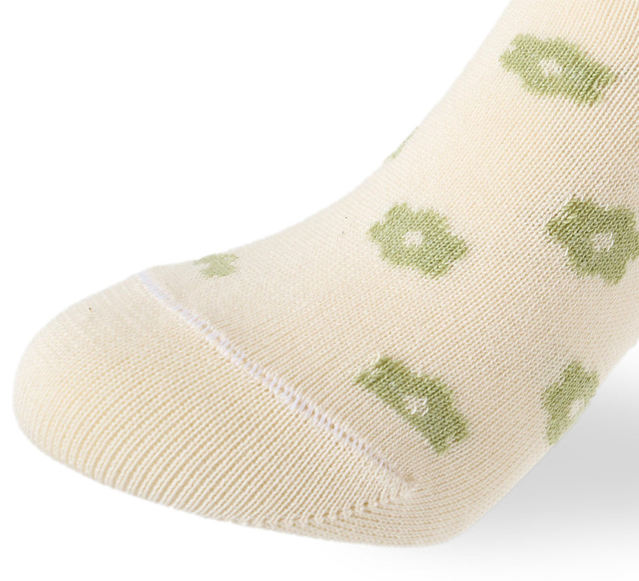 Kids Girls Set Of 3 Cotton Lycra Flower L-Shape Socks Green -Off White – Sam Socks