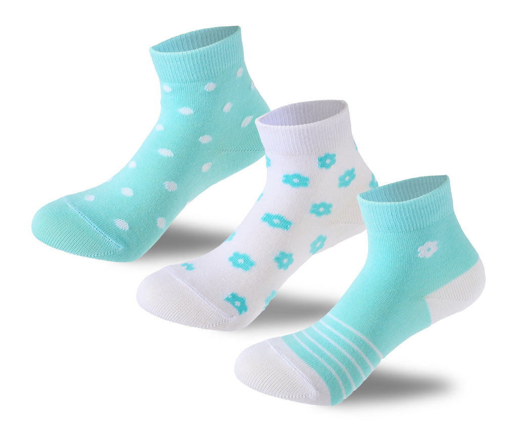 Kids Girl Set Of 3 Cotton Lycra Flower L-Shape Socks Turqoise -White – Sam Socks