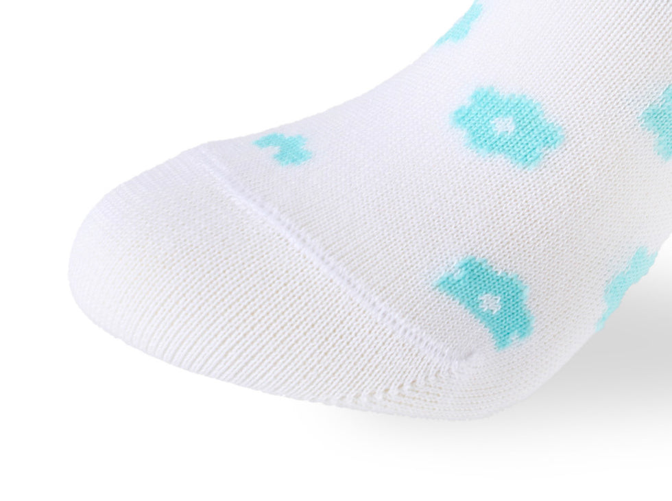 Kids Girl Set Of 3 Cotton Lycra Flower L-Shape Socks Turqoise -White – Sam Socks