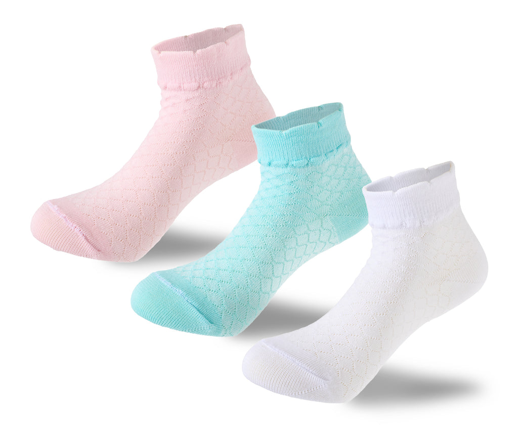 Kids Girls Set Of 3 Cotton Lycra Knitted L-Shape Socks Multicolor – Sam Socks