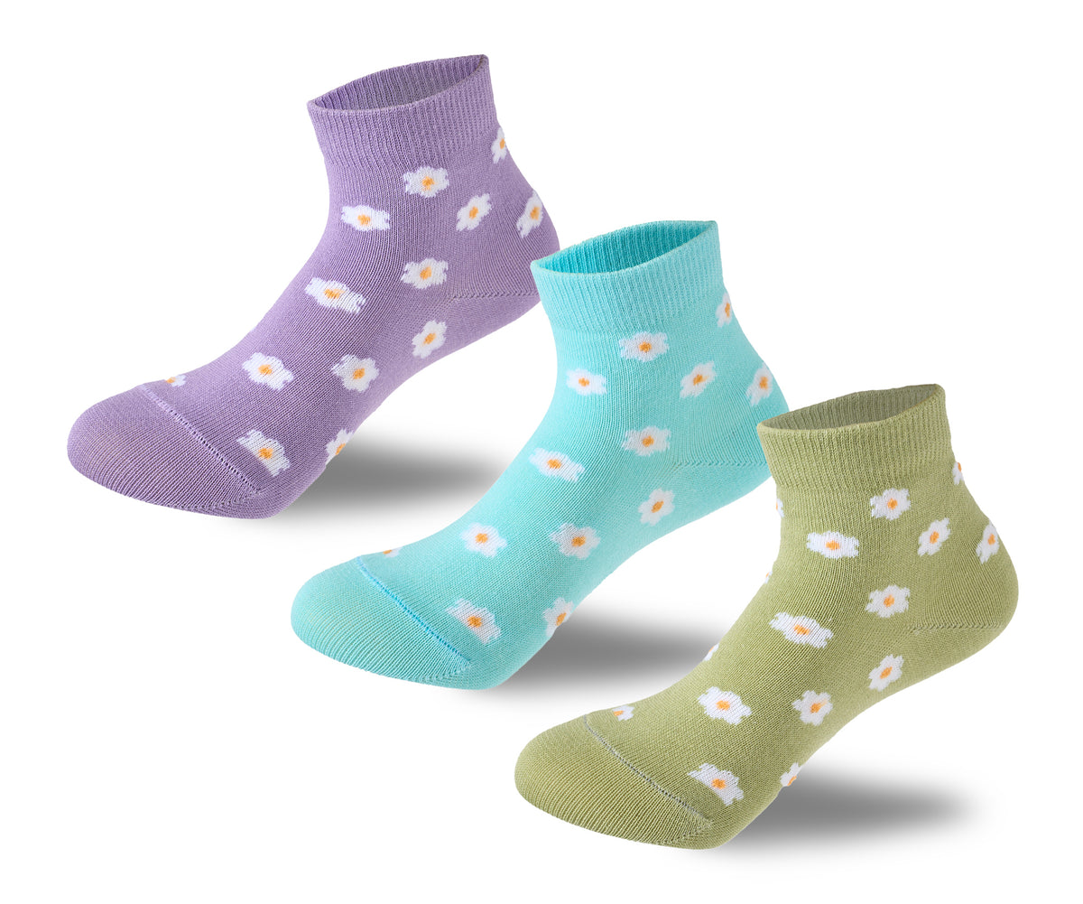 Kids Girls Set Of 3 Cotton Lycra FlowerG2 L-Shape Socks Multicolor – Sam Socks