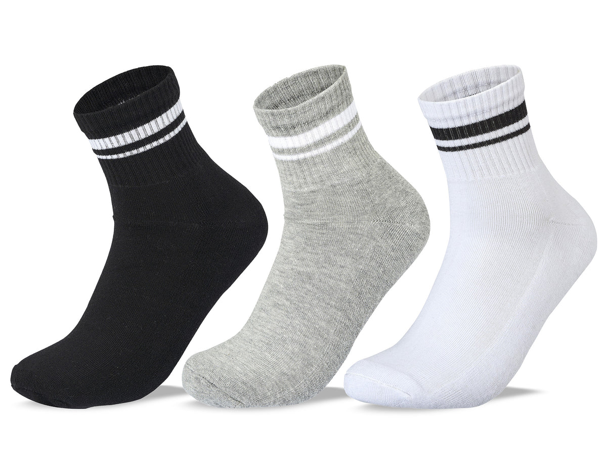 Women Set Of 3 Half Cushioned L-Shape DW1 Sport Socks White-Black-Grey – Sam Socks