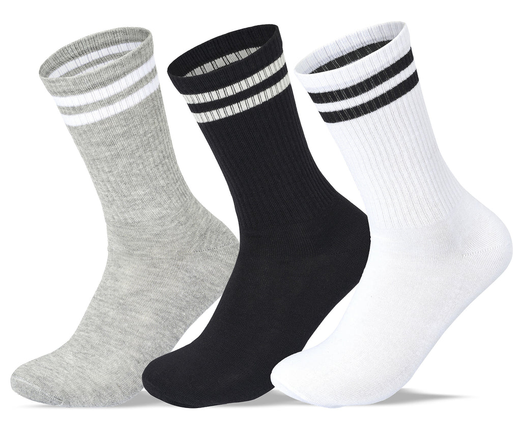 Men Set of 3 Long Lycra Stripped Elastic Socks White-Black-Grey – Sam Socks
