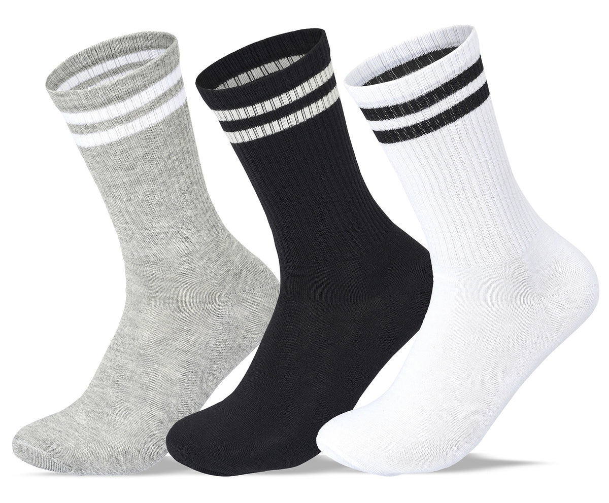 Men Set of 3 Long Lycra Stripped Elastic Socks White-Black-Grey – Sam Socks