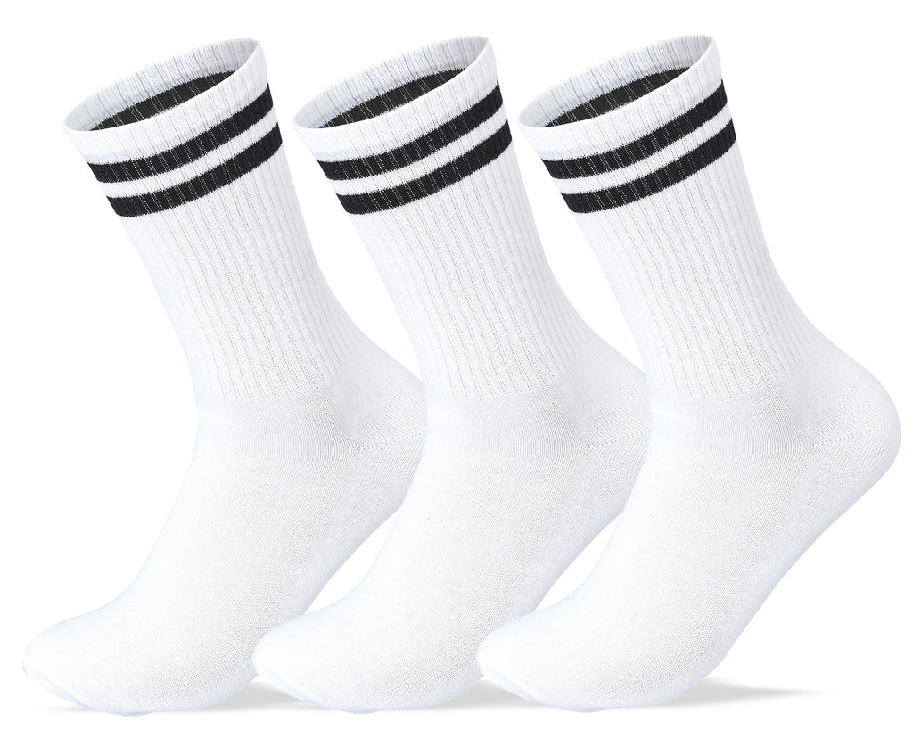 Men Set of 3 Long Lycra Stripped Elastic Socks White – Sam Socks