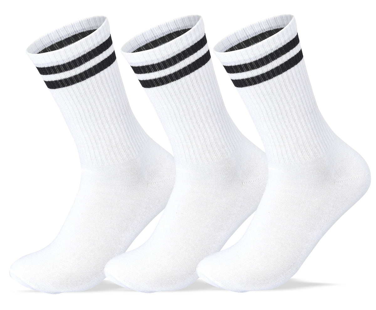 Men Set of 3 Long Lycra Stripped Elastic Socks White – Sam Socks