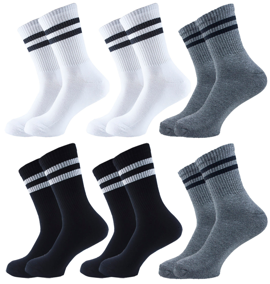 Men Set Of 6 Half Terry Sport Socks Black-White- Grey – Sam Socks