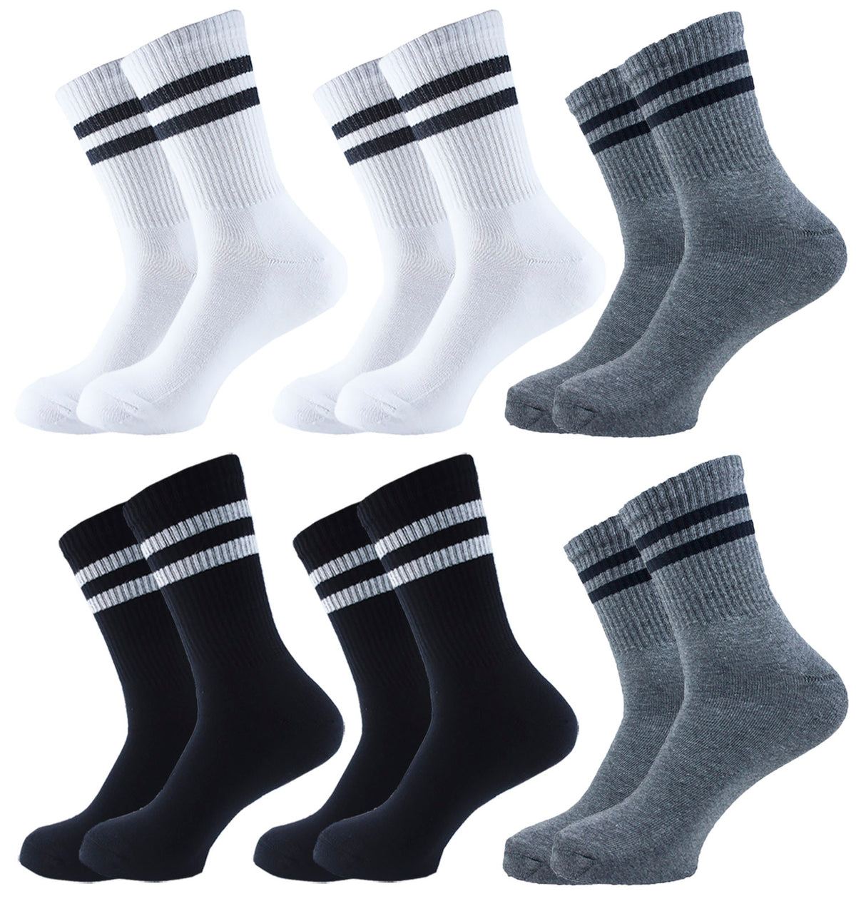 Men Set Of 6 Half Terry Sport Socks Black-White- Grey – Sam Socks