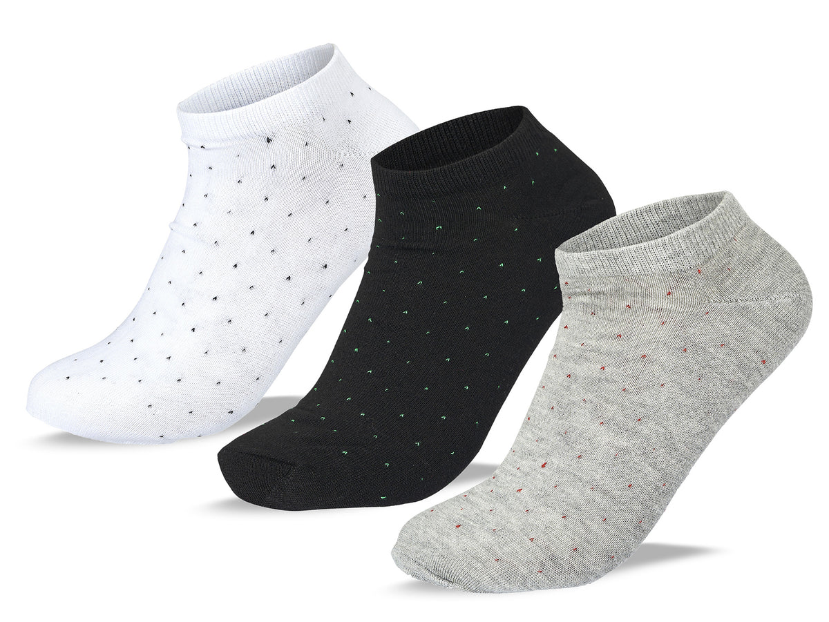 Men Set of 3 Ankle Dots Casual Socks Black-Grey-White – Sam Socks