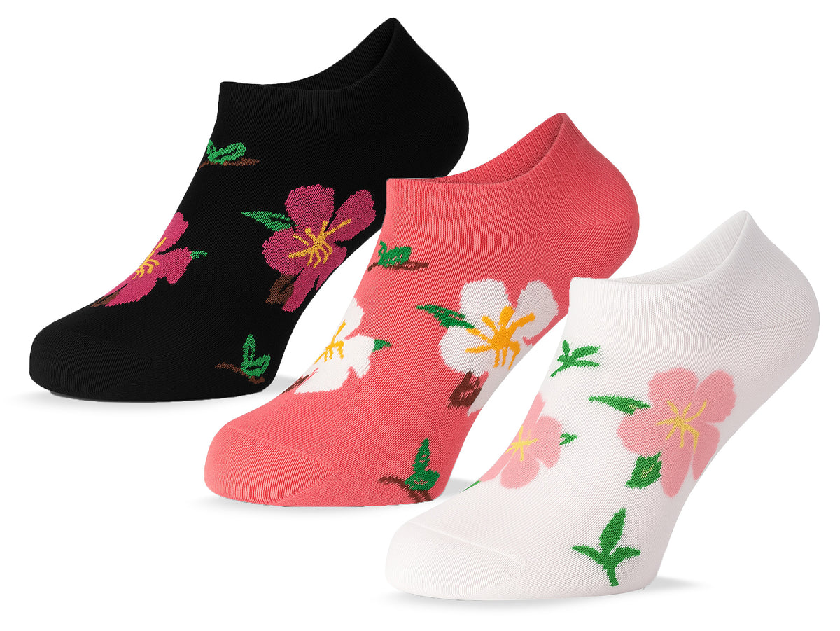 Sam Socks Set Of 3 Ankle Socks Women Flower Pattern Black, White And Pink – Sam Socks
