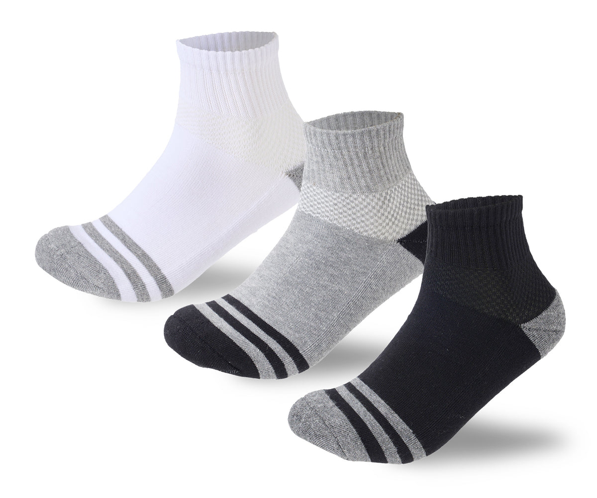 Men Set Of 3 Half Terry L-Shape Sport Socks White-Black-Grey – Sam Socks